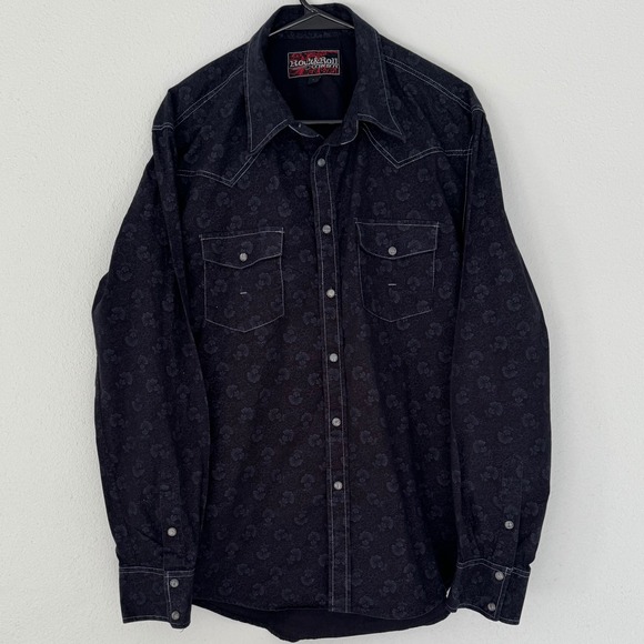 Rock & Roll Cowboy Floral Print Western Shirt Mens Long Sleeve Button Up Black L - Picture 2 of 8